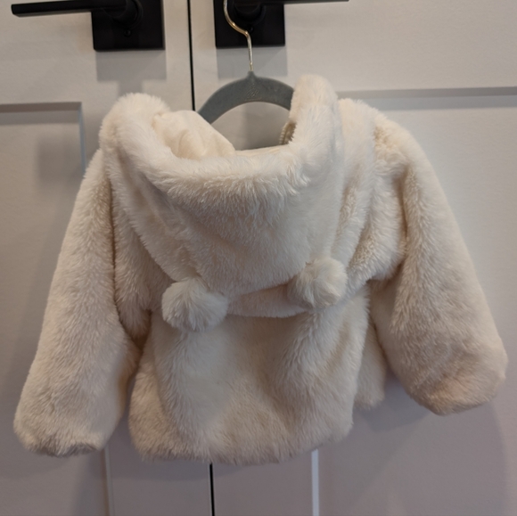 ME JANE MINI baby girl super fuzzy bear ears hooded plush cream jacket - Picture 7 of 11